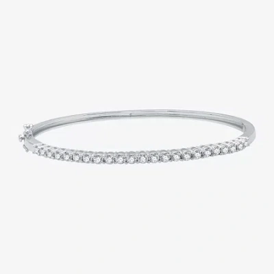 Fine Jewelry (h-i / I1) Womens 1 Ct. T.w. Lab Grown White Diamond Sterling Silver Bangle Bracelet In Transparent