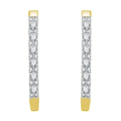 Fine Jewelry (h-i / I1) Womens 1/2 Ct. T.w. Lab Grown White Diamond 10k Gold 22.4mm Hoop Earrings In Transparent