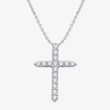 Fine Jewelry (h-i / I1) Womens 1/2 Ct. T.w. Lab Grown White Diamond 10k Gold Cross Pendant Necklace In White