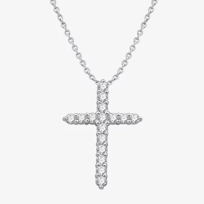 Fine Jewelry (h-i / I1) Womens 1/2 Ct. T.w. Lab Grown White Diamond 10k Gold Cross Pendant Necklace