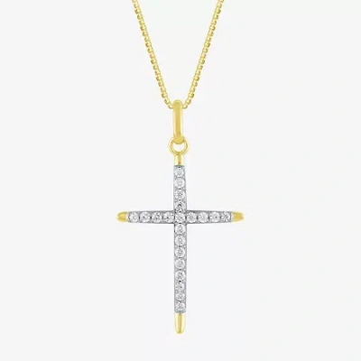 Fine Jewelry (h-i / I1) Womens 1/2 Ct. T.w. Lab Grown White Diamond 10k Two Tone Gold Cross 18 Inch Pendant Neckl In Transparent