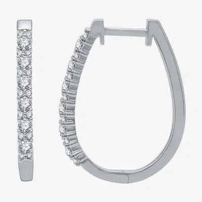 Fine Jewelry (h-i / I1) Womens 1/2 Ct. T.w. Lab Grown White Diamond 10k White Gold 22.4mm Hoop Earrings In Transparent