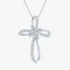 Fine Jewelry (h-i / I1) Womens 1/3 Ct. T.w. Lab Grown White Diamond 10k Gold Cross 18 Inch Pendant Necklace In White