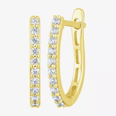 Fine Jewelry (h-i / I1) Womens 1/4 Ct. T.w. Lab Grown White Diamond 10k Gold 14.5mm Hoop Earrings In Yellow