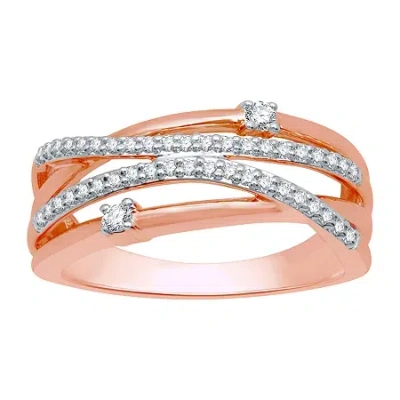Fine Jewelry (h-i / I1) Womens 1/4 Ct. T.w. Lab Grown White Diamond 10k Rose Gold Crossover Cocktail Ring In Pink