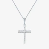 Fine Jewelry (h-i / I1) Womens 1/6 Ct. T.w. Lab Grown White Diamond 10k Gold Cross 18 Inch Pendant Necklace In White