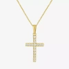 Fine Jewelry (h-i / I1) Womens 1/6 Ct. T.w. Lab Grown White Diamond 10k Gold Cross 18 Inch Pendant Necklace In Yellow