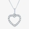 Fine Jewelry (h-i / I1) Womens 1/6 Ct. T.w. Lab Grown White Diamond 10k Gold Heart 18 Inch Pendant Necklace In White