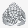 Fine Jewelry (h-i / I1) Womens 2 Ct. T.w. Lab Grown White Diamond 10k White Gold Cluster Cocktail Ring In White