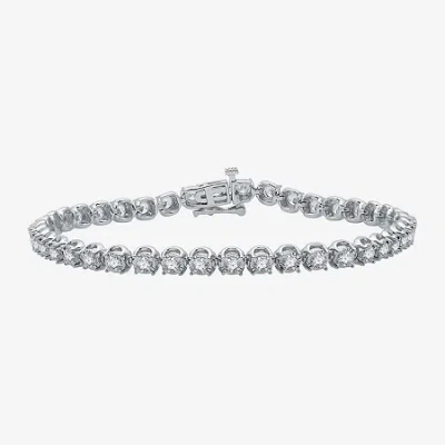 Fine Jewelry (h-i / I1) Womens 3 Ct. T.w. Lab Grown White Diamond 10k White Gold 7.5 Inch Tennis Bracelet In Transparent