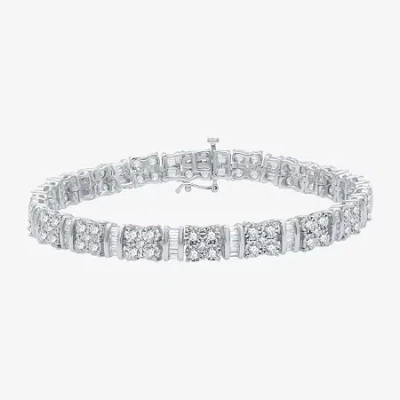 Fine Jewelry (h-i / I1) Womens 4 Ct. T.w. Lab Grown Diamond 10k White Gold 7.5 Inch Tennis Bracelet In Transparent