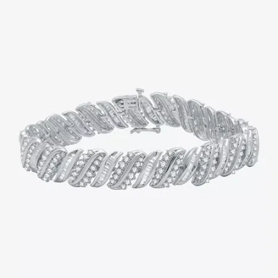 Fine Jewelry (h-i / I1) Womens 5 Ct. T.w. Lab Grown Diamond 10k White Gold 7.5 Inch Tennis Bracelet In Transparent