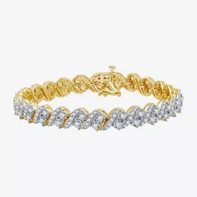Fine Jewelry (h-i / I1) Womens 5 Ct. T.w. Lab Grown White Diamond 10k Gold 7.5 Inch Tennis Bracelet In Transparent