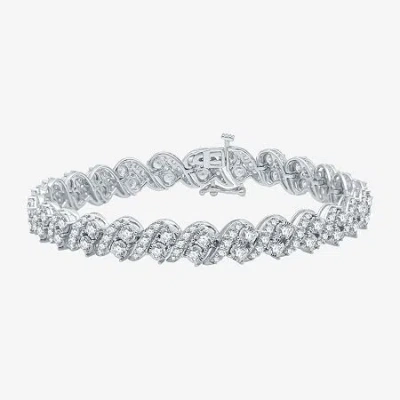 Fine Jewelry (h-i / I1) Womens 5 Ct. T.w. Lab Grown White Diamond 10k White Gold 7.5 Inch Tennis Bracelet In Transparent