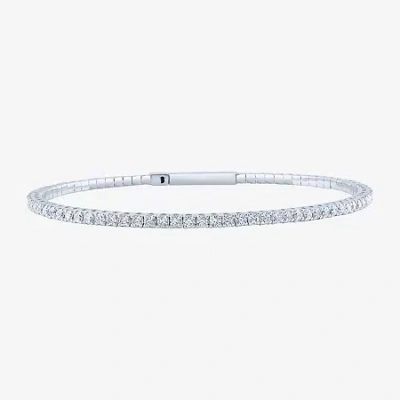 Fine Jewelry (h-i / Si2-i1) Womens 2 Ct. T.w. Lab Grown White Diamond 10k White Gold 6 3/4 Inch Tennis Bracelet In Transparent