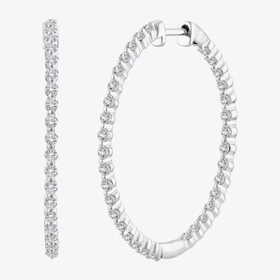 Fine Jewelry (h-i / Si2) Womens 1 1/2 Ct. T.w. Lab Grown White Diamond 10k White Gold 33.2mm Hoop Earrings In Transparent
