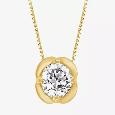 Fine Jewelry (h-i / Si2) Womens 1 Ct. Lab Grown White Diamond 10k Gold Round 18 Inch Pendant Necklace In Transparent
