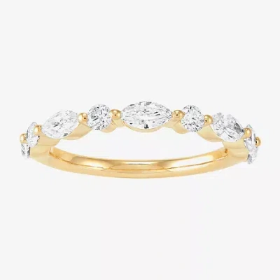 Fine Jewelry (h-i / Si2) Womens 1 Ct. T.w. Lab Grown White Diamond 10k White Gold Marquise Wedding Band In Yellow