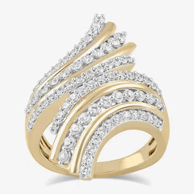 Fine Jewelry (h / I1-i2) Womens 1 Ct. T.w. Lab Grown White Diamond 14k Gold Over Silver Bypass Cocktail Ring In Transparent