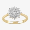 Fine Jewelry (h / I1-i2) Womens 1/2 Ct. T.w. Lab Grown White Diamond 14k Gold Over Silver Cluster Cocktail Ring In Transparent