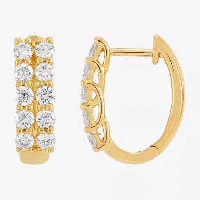 Fine Jewelry (h-i/si2) Womens 1 Ct. T.w. Lab Grown White Diamond 10k Gold 15.1mm Hoop Earrings In Yellow