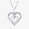 Fine Jewelry (h Womens 1/10 Ct. T.w. Lab Grown White Diamond Sterling Silver Heart 18 Inch Pendant Necklace In Transparent