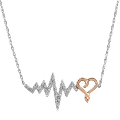 Fine Jewelry Hallmark Diamonds Heartbeat Womens 1/7 Ct. T.w. Natural White Diamond 14k Rose Gold Over Silver Hear In Transparent