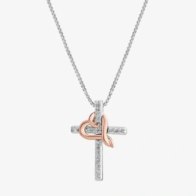 Fine Jewelry Hallmark Diamonds Womens Diamond Accent Natural White Diamond 14k Two Tone Gold Over Silver Cross He In Transparent