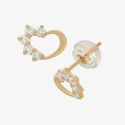 Fine Jewelry Kids' Heart-shaped 1/5 Ct. Lab Created Cubic Zirconia 14k Gold 5.5mm Heart Stud Earrings In Transparent