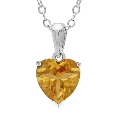 Fine Jewelry Heart-shaped Genuine Citrine Sterling Silver Pendant Necklace In Yellow