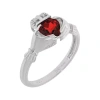 Fine Jewelry Heart-shaped Genuine Garnet And Diamond-accent Sterling Silver Claddagh Ring In Red