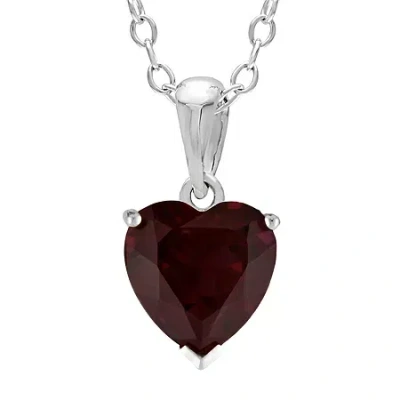 Fine Jewelry Heart-shaped Genuine Garnet Sterling Silver Pendant Necklace In Burgundy