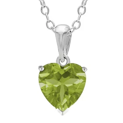 Fine Jewelry Heart-shaped Genuine Peridot Sterling Silver Pendant Necklace In Green