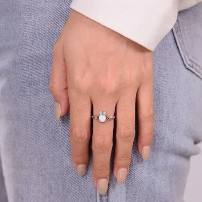 Fine Jewelry Heart-shaped Lab-created Opal And Diamond-accent Sterling Silver Claddagh Ring In White