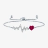 Fine Jewelry Heartbeat Womens Lab Created Red Ruby Sterling Silver Heart Bolo Bracelet In Transparent