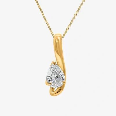 Fine Jewelry (i / I1) Womens 1 Ct. Lab Grown White Diamond 10k Gold Pear 18 Inch Pendant Necklace In Yellow