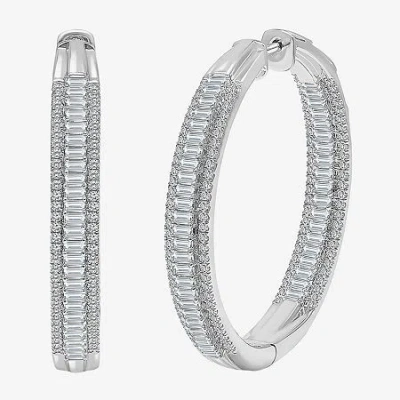 Fine Jewelry (i / I1) Womens 3 Ct. T.w. Lab Grown White Diamond 10k White Gold 37.3mm Hoop Earrings In Transparent