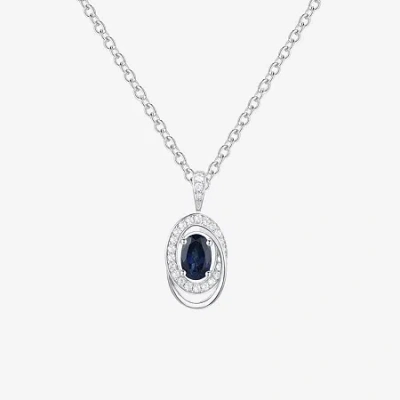 Fine Jewelry (i-j/i2-i3) Womens 1/10 Ct. T.w. Genuine Blue Sapphire 10k White Gold Oval 18 Inch Pendant Necklace