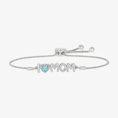 Fine Jewelry I Love Mom Womens Diamond Accent Genuine Blue Topaz Sterling Silver Heart Bolo Bracelet In Transparent