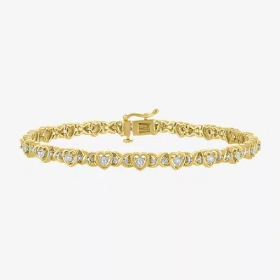 Fine Jewelry (i1-i2/ G-h) Womens Sterling Silver 7.25 Inch Heart Chain Bracelet In Yellow