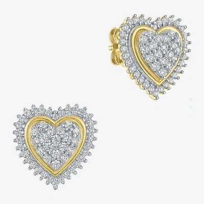 Fine Jewelry (i1-i2/g-h) 1/2 Ct. T.w. Lab Grown White Diamond 10k Gold Heart Stud Earrings In Yellow