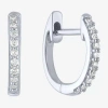 Fine Jewelry (i1-i2/g-h) Womens 1/10 Ct. T.w. Lab Grown White Diamond 10k White Gold 11mm Hoop Earrings In White