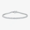 Fine Jewelry (i1/h-i) Womens 3 Ct. T.w. Lab Grown White Diamond 10k White Gold 7.25 Inch Tennis Bracelet In Silver