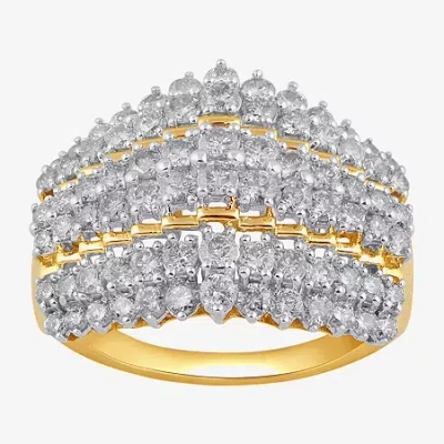 Fine Jewelry (i,i2) Womens 2 Ct. T.w. Lab Grown White Diamond 10k Gold Cluster Cocktail Ring In Yellow