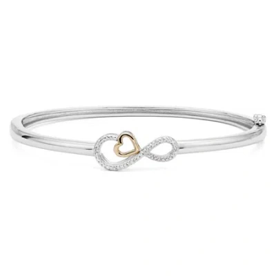 Fine Jewelry Infinite Promise 1/10 Ct.t.w. Natural Diamond Sterling Silver Bangle With 14k Rose Gold Accent In Transparent