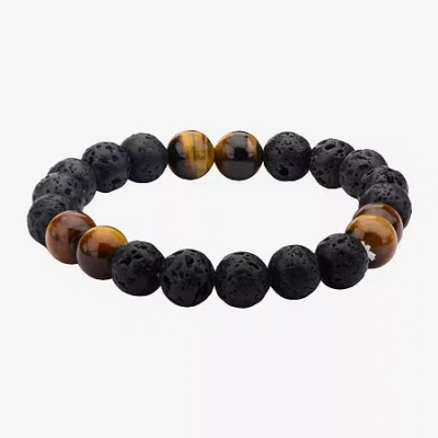 Fine Jewelry Inox Jewelry Mens Black Lava & Brown Tiger Eye Stainless Steel Bead Bracelet In Transparent