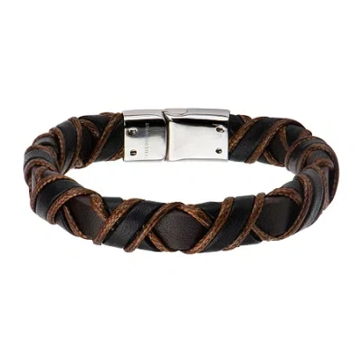 Fine Jewelry Inox Jewelry Mens Stainless Steel Black & Brown Woven Leather Bracelet In Transparent