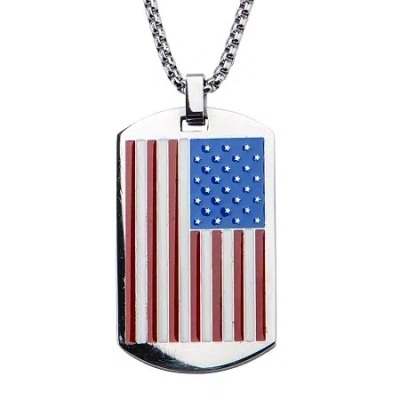 Fine Jewelry Inox Mens Stainless Steel American Flag Dog Tag Pendant Necklace In Gray