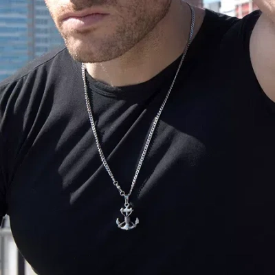 Fine Jewelry Inox Mens Stainless Steel Anchor Pendant Necklace In Silver