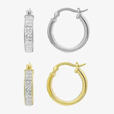 Fine Jewelry Inside-out Crystal Hoop Earrings 2-pair Set In Transparent